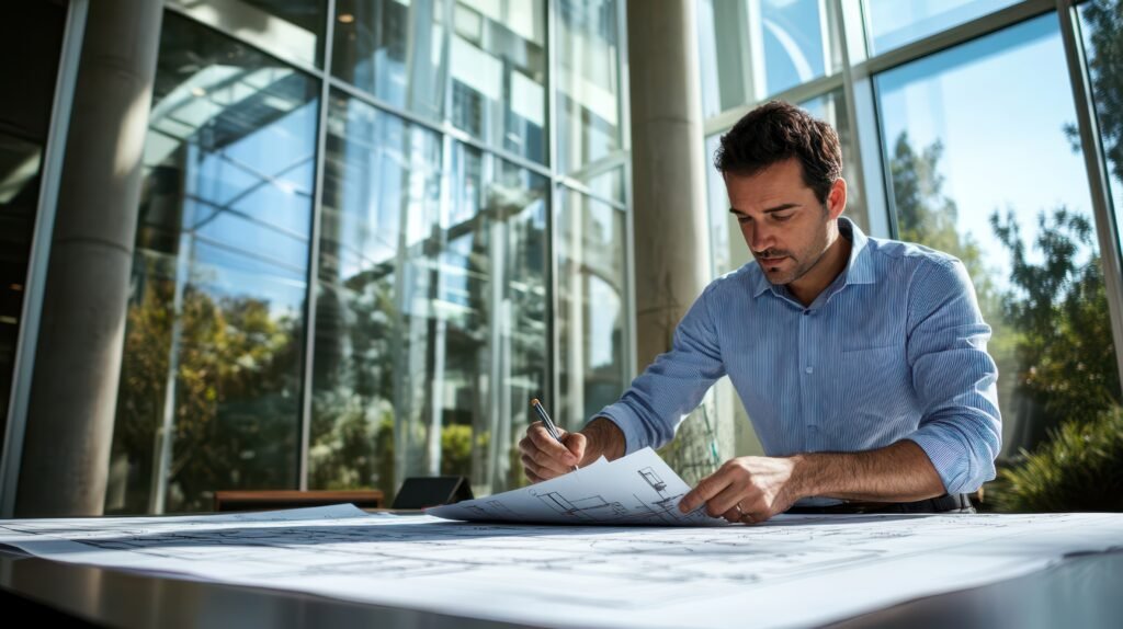 Arquitecto revisando el certificado final de obra de una vivienda recién terminada en Málaga